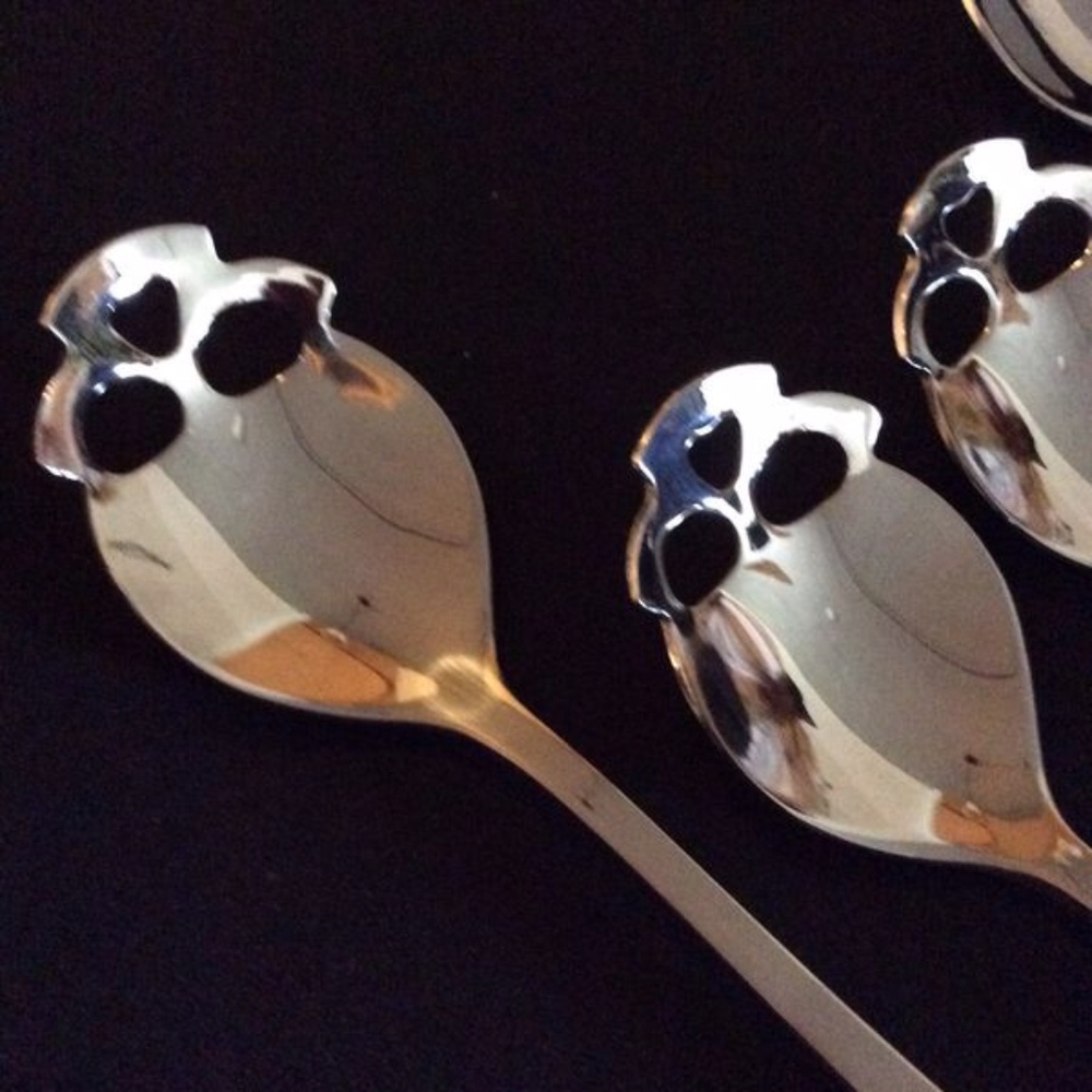 🌸 4PC SKULL SPOONS SKELETON GOTHIC SUS 304 BUNDLE SET GOTH COLLECTORS KITCHEN - Picture 7 of 15
